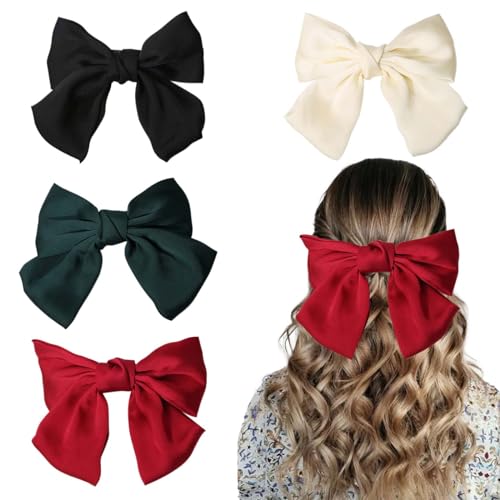 ZOCONE 4 Piezas Lazo Pelo Mujer, Lazos para el Pelo Mujer 20cmx15cm Grandes Pinzas de Pelo con Lazo de Satén Elegantes Accesorios para el Pelo, Horquilla Grande con Lazo Pinzas pelo Mujer Niña