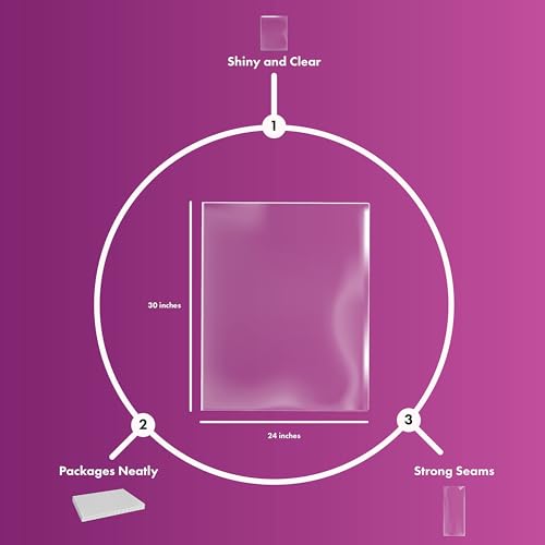 Image of Purple Q Crafts Shrink Wrap Basket Bags 20 Pack For Gift Baskets Clear cellophane PVC Shrink Bags 24 inchX 30 inch