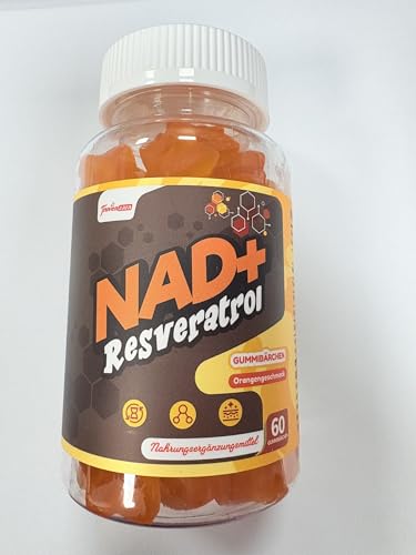 Gomitas de NAD+ con Resveratrol 1310 mg, TMG, Colágeno Marino Hidrolizado y Extracto de Pimienta Negra, Suplemento de NAD+, Sabor Naranja (60 Unidad (Paquete de 2))