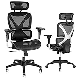 Gabrylly Ergonomic Office Chair, Large Mesh Chair with Lumbar Support - Double Back, Adjustable Headrest & 2D Armrests, High-Back Home Desk Chair with Tilt Function, Swivel Computer Executive Chair