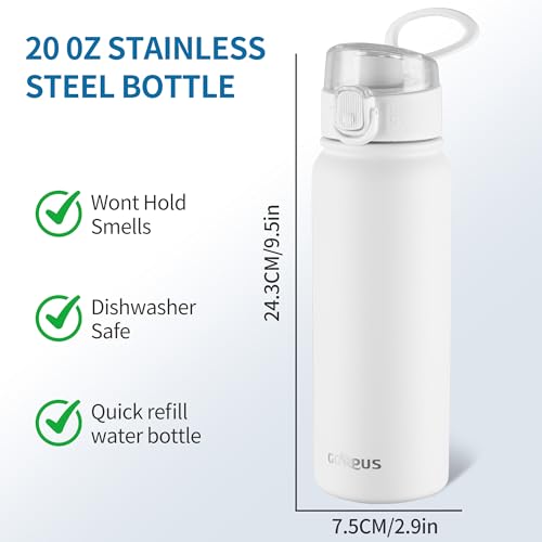 Image of GOPPUS Insulated Water Bottle 20oz Stainless Steel BPA-Free Sports Bottle Ideal for School and Travel Silicone Spout Lid Prevents Leaks, Sweat, and Dust (White)