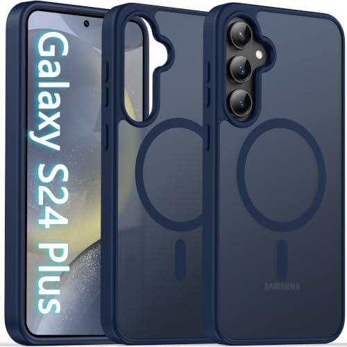 Image of Oterkin Magnetic Case for Samsung Galaxy S24 Plus, Dark Blue | Compatible with MagSafe, Matte Frosted Translucent, Shockproof, Military Grade Protection