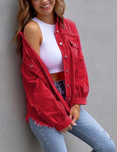 Womens Ripped Distressed Denim Jacket Tops Oversized Casual Long Sleeve Basic Jean Jacket Coats2