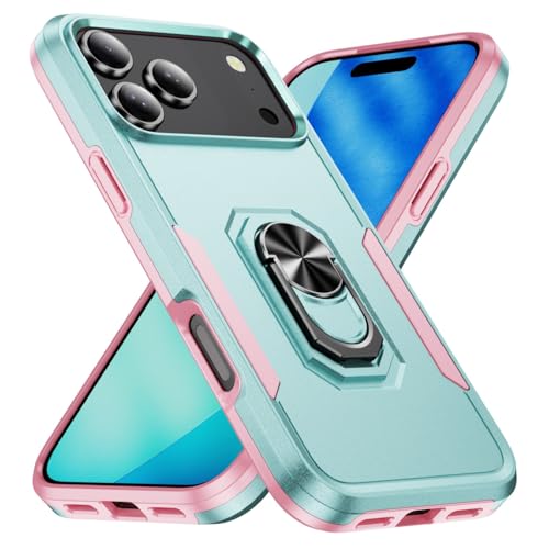 Coque iPhone 17 Pro silicone rigide haut de gamme bague vert rose