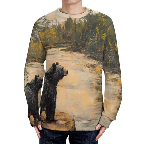 Lonely Black Bear Men's Crew Neck Sweater Knit Pullover Women Casual Long Sleeve Crewneck Loose Fit Top