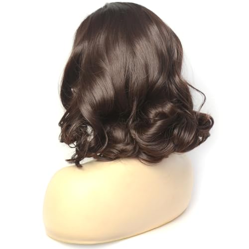 Bluple SYNTHETICWIGS20180712002 Dark Brown Lace Front Wig Short Bob Style 6# Pre Plucked Chocolate Brown Loose Wave Curly Synthetic Hair Side Part Half Hand Tied Replacement Full Wigs 12 Inches thumb #6