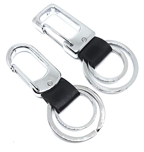 Image of Imported Pu Leather & Metal Keyring Key Chain Key Case Key Organizer for Home Keys Car Keys Bike Keys Office Keys Multi-Color Key Chain (Silver Black)