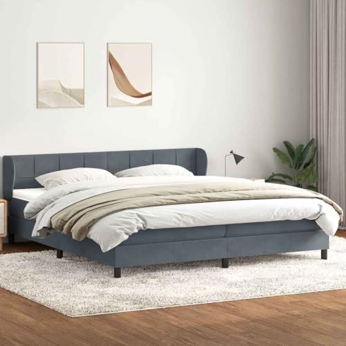 ACAGALA Cama tapizada de 180 x 210 cm con colchón, cama doble con cabecero bajo en bloque con cuadrados, estructura de cama con somier de láminas, cama con somier con patas de apoyo reforzadas