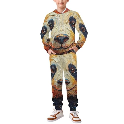 Boys Girls Sweatshirt Set Kid 2 Piece Pullover Hoodie Jogger Sweatpants, Panda Psychedelic Abstract