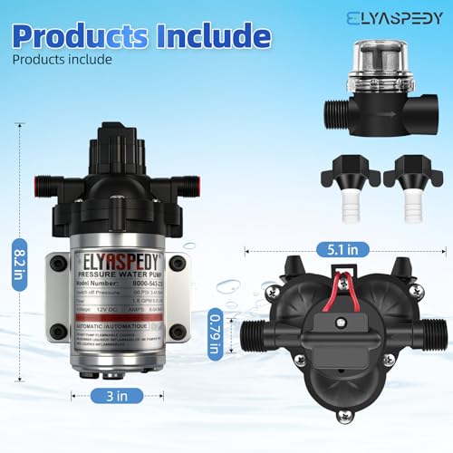 Image of 2026 Upgraded 8000-543-236 RV Fresh Water Pump, 12 V DC 1.8 GPM Self-Priming Diaphragm Water Pump, 108 GPH, 6.8 LPM, 50 PSI,Includes Pressure Switch and Detachable Filters,No Noise, for RV, Marine