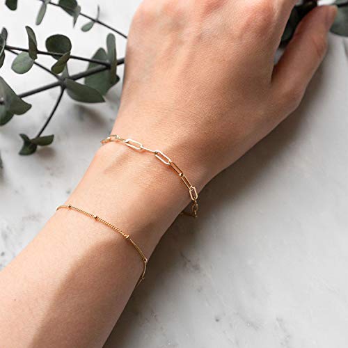 Iefwell Dainty Gold Bracelets For Women, 14K Gold Plated Oval Link Chain Handmade Cute Paperclip Link Chain Gold Bracelets For Women Girls Jewelry #TOP2