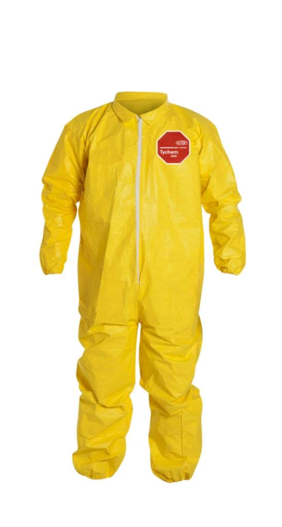 DuPont Tychem 2000 Disposable Chemical Resistant Coverall with Elastic Cuff and Serged Seams, Yellow, Large, 12-Pack