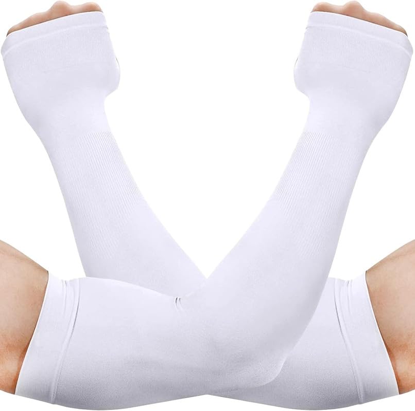 1 Pairs UV Protection Cooling Arm Sleeves, Women Men Summer Outdoor Sunblock Arm Cover with Thumb Hole_White-image-17
