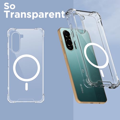 Image of Outlouders Back Cover for Redmi A7 Pro /Poco C85x 5G Mag-Safe Transparent PC + TPU Bumper Case with Magnetic Support Shockproof Protection (Transparent Mag-Safe)