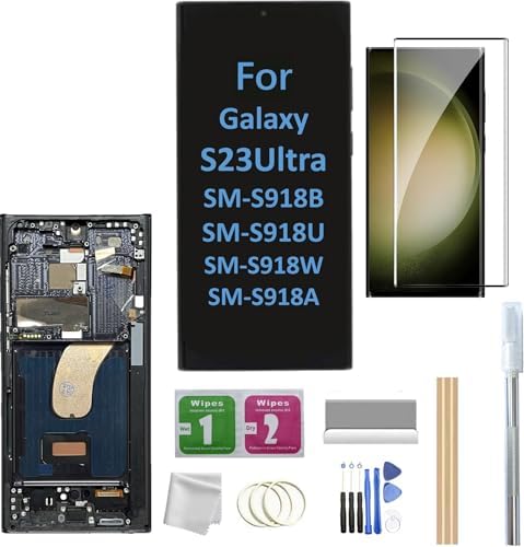 Galaxy S23 Ultra LCD Screen with Frame Replacement for Samsung Galaxy S23 Ultra SM-S918U S918A S918W LCD Screen Display Touch Digitizer with Frame+Tool(Fingerprint not Supported) (Black)