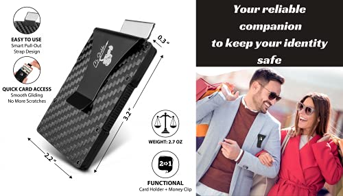 Carbon Fiber Wallet With Money Clip and Smart Pull-Out Strap for Ease of Use - Quick Card Access Card Holder Wallet - Wallet Clip - Slim Metal Wallet - RFID Wallets for Men and Women3