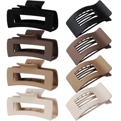 Artchita 8 Pack Hair Clips for Women, 2 Styles Large Matte No-Slip French Flat Claw Clips for Thick & Thin Curly Hair, Comfortable Strong Hold Hair Clips Styling Barrettes Accessories (Brown)