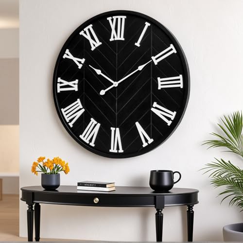 Reloj de pared grande 30 pulgadas estilo farmhouse negro miniatura 6
