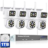 MOVOLS Wireless Security Camera System 5G/2.4G WiFi 4pcs 4MP+4MP Dual Lens Camera System,2K HD PTZ Dome Cameras System with Color Night Version, Motion Detection,1TB HDD, 16CH
