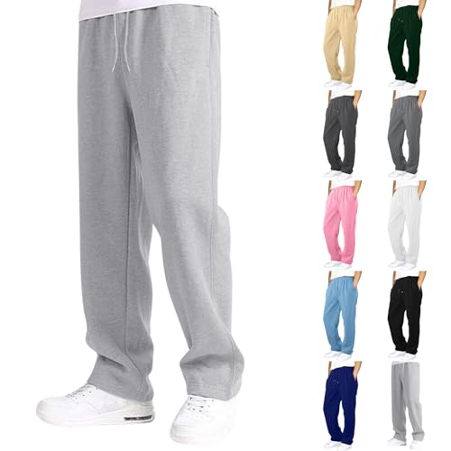 Mens Baggy Sweatpants Fleece Straight Leg Comfy Casual Elastic Waist Drawstring Athletic Workout Jogger with Pockets