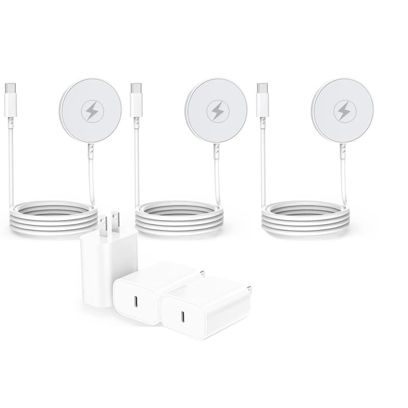 [Apple MFi Certified]Magnetic Wireless iPhone Charger Magsafe Charger,3Pack 15W Fast Apple Wireless Magnetic Charging Pad with USB C Wall Charging Block for iPhone 17e/Air/16Pro Max/Plus/15/14,AirPods
