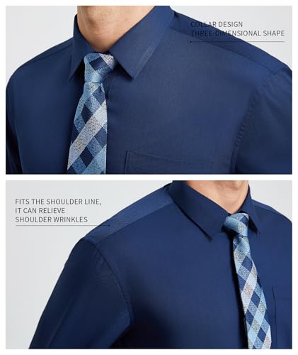 Image of HISDERN Mens Dress Shirt with Tie Pocket Square Set Classic Button Down Shirt Matching Tie Long Sleeve Shirts