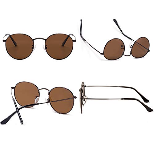 Image of Small Round Polarized Sunglasses Retro Men Women Mirrored Lens Metal Frame Circle Sun Glasses Shades
