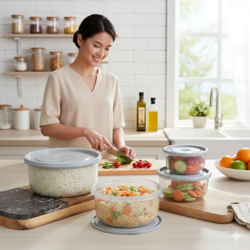 Gluman Plastic Microwave Container Set of 4 With Vent Knob For Steam Release | 100% Food Grade | Dishwasher Safe | Freezer Safe | Microwave Safe | Reusable | Recyclable (Microvent_Grey) view 2