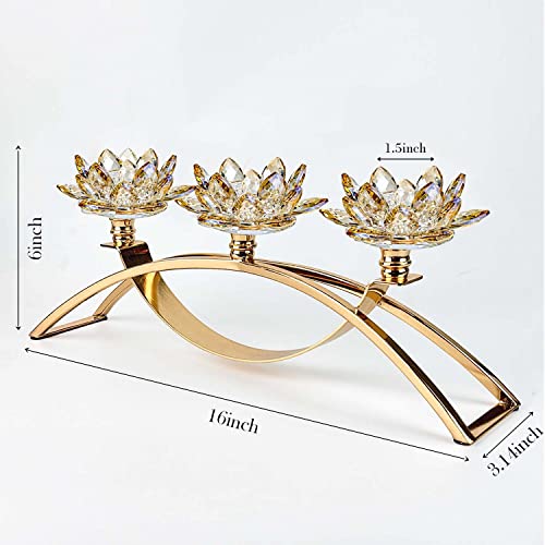 Tabletop Flower Crystal Candelabra With 3Arm,Decorative Crystal Lotus Flower Candle Holder,Table Décor For Pillar Candle1.5''(Gold) #TOP3