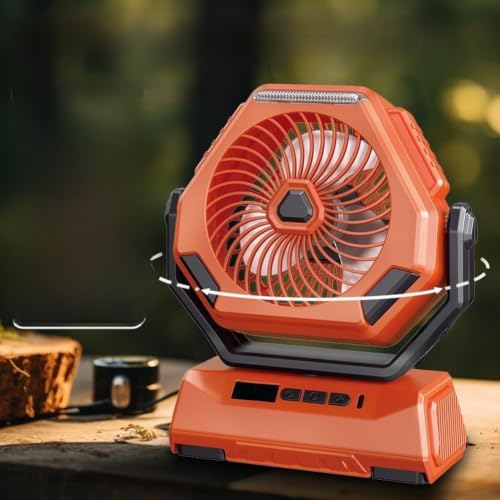 Ventilador de camping recargable con indicador de batería y linterna para senderismo 6