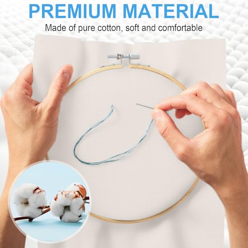 Image of Cross Stitch Fabric 14 Count Aida Cloth 28 x 19 Inch Large Size Classic Reserve Cross Stitch Supplies Embroidery Fabric for Home DIY Craft Decoration Handmade, Light Beige