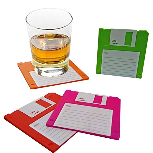 Floppy Silicone Disk Coasters Set of 6,Durable Heat Resistant Non,Slip Protect Your Tables,Retro Writing Coasters for Your Drinks