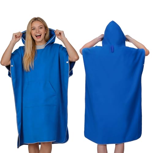 Poncho Surf Microfibre Adulte, Serviette Poncho de Bain avec Capuche Séchage Rapide Léger et Compact, Peignoir à Langer Serviette Plage pour Surf Natation...