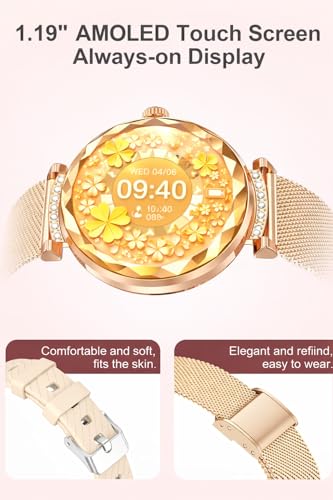Image of Smart Watch for Women,1.19 inch AMOLED HD Touchscreen Fitness Tracker, Make /Answer Calls, Heart Rate SpO2 Monitor, IP68 Waterproof, Sleep & Activity Tracking Smartwatch for Android iPhone Rosegold