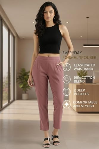 Image of DIGITAL SHOPEE Women Regular Fit Elastic Waist Full Length Cotton Formal Trouser for Casual Wear, Office Wear