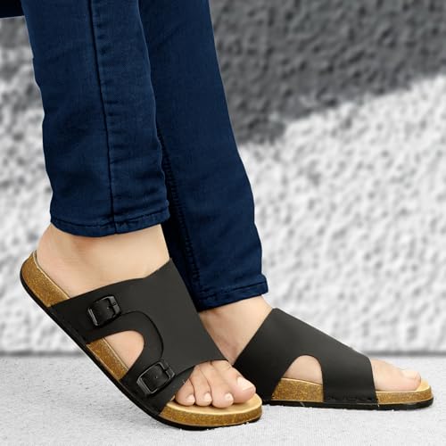 Image of Men Full Cover Double Buckle Slippers | Covered Slip-On Sandals for Men | Comfortable Footwear | Adjustable Strap Rubber Sandals | Anti-Slip Sole Slippers