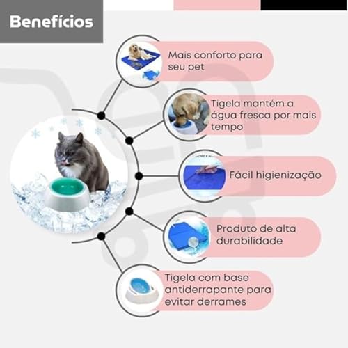 Kit Refrescante para Cães Gatos Tapete Gelado + Tigela de Resfriamento 500ml, Ideal para Pets