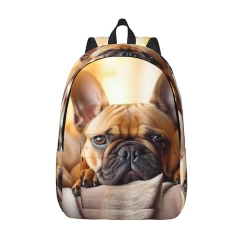 Mochila para laptop con bulldog francés ligera de gran capacidad