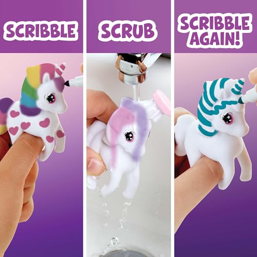 Image of Luxor Crayola Scribble Scrubbie Confetti Party, 4 Washable Pets, 6 Markers & 1 Scrub Brush, Non-Toxic, Gift for Kids