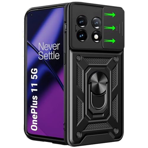 Image of TheGiftKart Tough Armor Bumper Back Cover Case for OnePlus 11 5G | Ring Holder & Kickstand in-Built | 360 Degree Protection Back Case Cover for OnePlus 11 5G (PC & TPU, Sliding Camera Cover, Black)