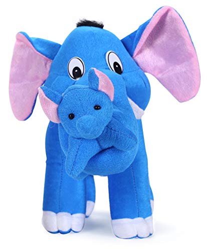 Image of Tickles Mother Elephant with Single Baby Soft Stuffed Plush Animal Toy for Kids (Size: 32 cm Color: Blue)