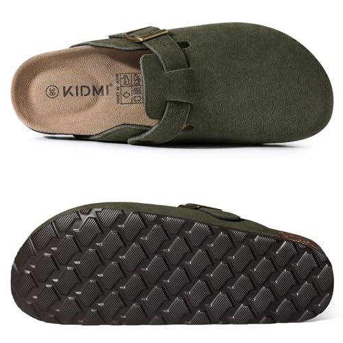 Image of KIDMI Genuine Suede Clogs for Women Men Cork Footbed Sandals Leather Mules Potato Shoes with Arch Support