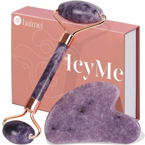 BAIMEI IcyMe Gua Sha & Jade Roller Set, Cooling Face Roller & Gua Sha Tool for Depuffing, Facial Sculpting & Jawline Definition, Smooth Rolling Skincare Tools for Women & Men – Green