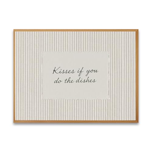 Funky Kitchen Quote Wall Art Kisses If You Do Dishes Aesthetic Printing Artwork Rustic Quirky Wall Decor Retro Dish Canvas Poster Whimsical Quirky Poster Artwork For Kitchen Apartment,16×12in Unframed