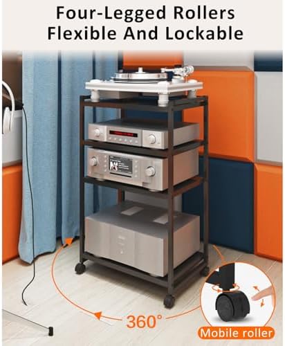 Heavy-Duty Modern Audio Rack - Floor-Standing Record Player Console for Stereo Components & Media Storage, Ideal for Living Room & Recording Studio (53.2x35x88cm)