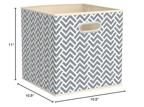 Amazon Basics Collapsible Cube Storage Organizer Bins, 6-Pack, 10.5 x 10.5 x 11 inches, Chevron Grey