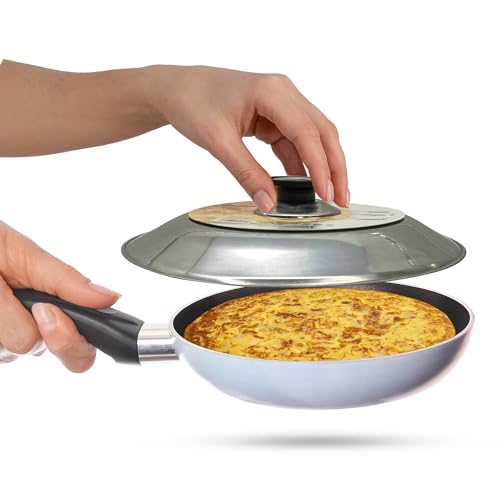 Cavor Gira tortillas Acero inoxidable 28 CM Diseñado en España Volteador de tortilla de patatas Vuelve tortillas Vuelcatortillas Tapa voltea tortillas Volteatortillas Regalo cocina