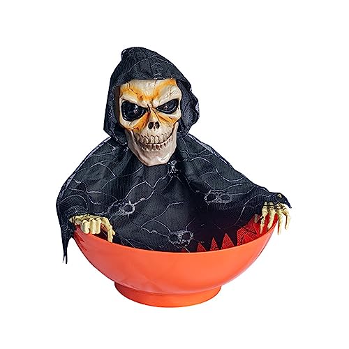 Hisocute Spooky Motion Activated Skeleton Candy Holder With Screaming Skull And Light Up Eyes For Halloween Decorations Halloween Animated Decorations Screaming Holder Skeleton Animated Light