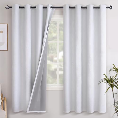 YoungsTex White Linen Blackout Curtains 78 Inches Long for Living Room, Thermal Insulated Drapes with Grommet Energy Saving for Bedroom, 2 Panels, 52 X 78 Inch