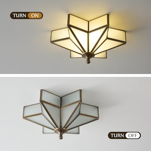 Image of Star Brass Ceiling Light - 12.2 In Small Black Milk Glass Flush Mount